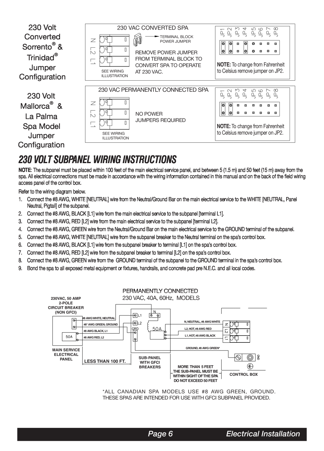 Watkins MAL, LAP, SOR, TRI manual Volt Subpanel Wiring Instructions, Converted, Sorrento & Trinidad Jumper Configuration, Page 