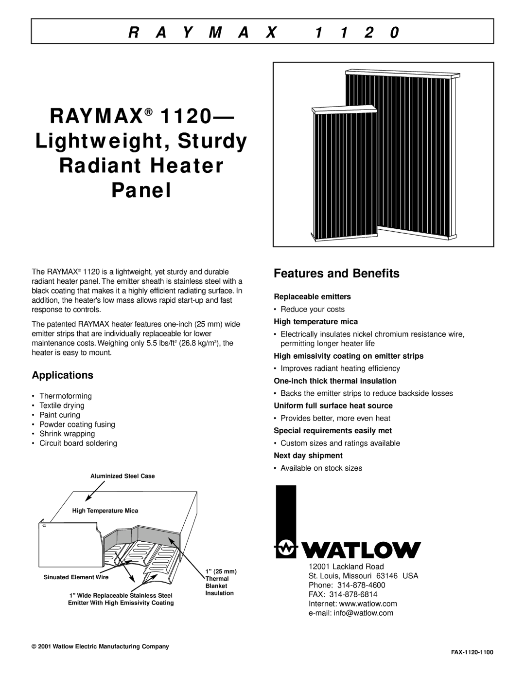 Watlow Electric 1120, 1100 manual Features and Benefits, Applications 