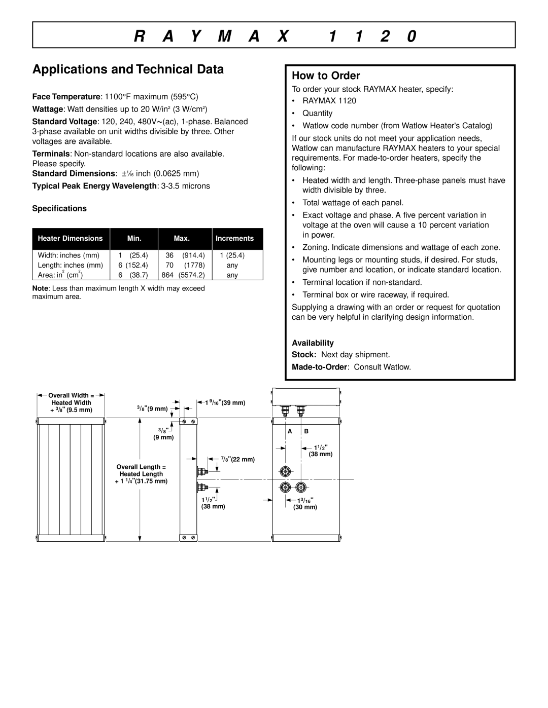 Watlow Electric 1100, 1120 manual Applications and Technical Data, How to Order, Availability 