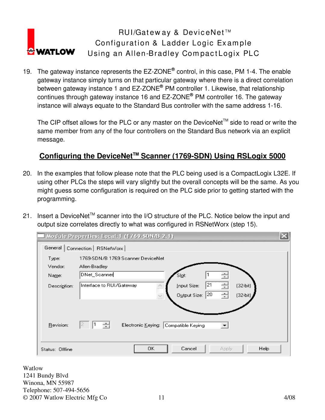 Watlow Electric Gateway & DeviceNet manual Configuring the DeviceNetTM Scanner 1769-SDN Using RSLogix 