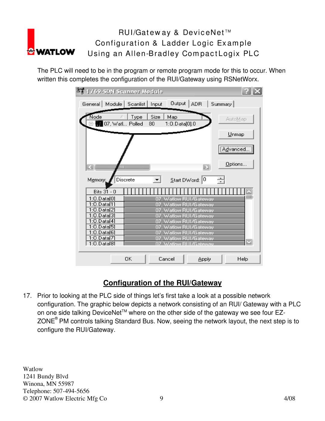 Watlow Electric Gateway & DeviceNet manual Configuration of the RUI/Gateway 