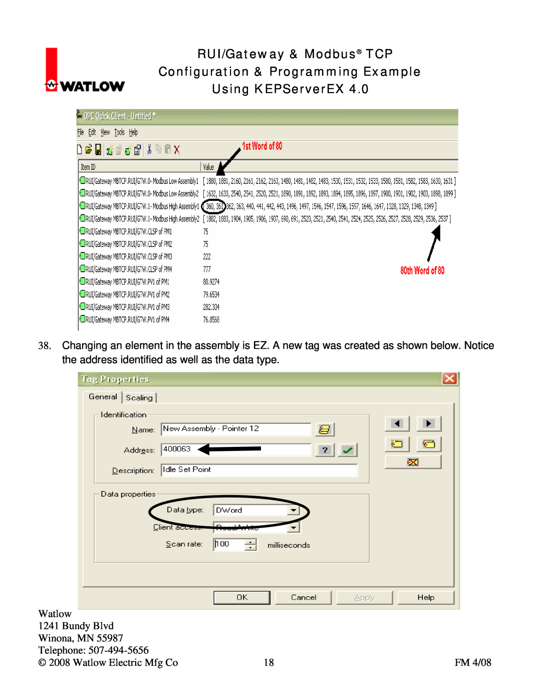Watlow Electric RUI/Gateway & Modbus TCP Configuration & Programming Example, Using KEPServerEX, Watlow, Bundy Blvd 