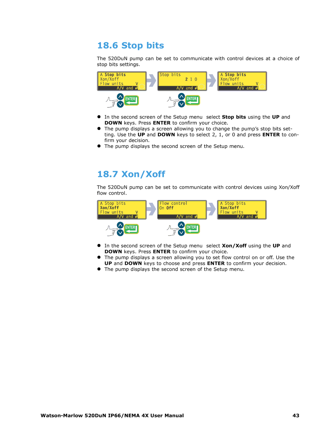 Watson & Sons 520DUN user manual Stop bits, 18.7 Xon/Xoff 