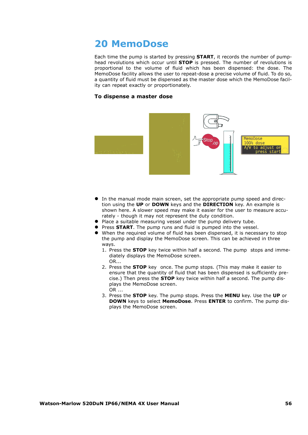 Watson & Sons 520DUN user manual MemoDose, To dispense a master dose 