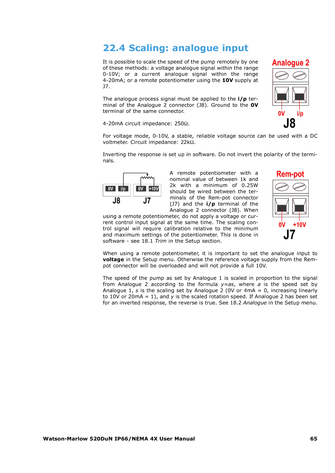 Watson & Sons 520DUN user manual Scaling analogue input 