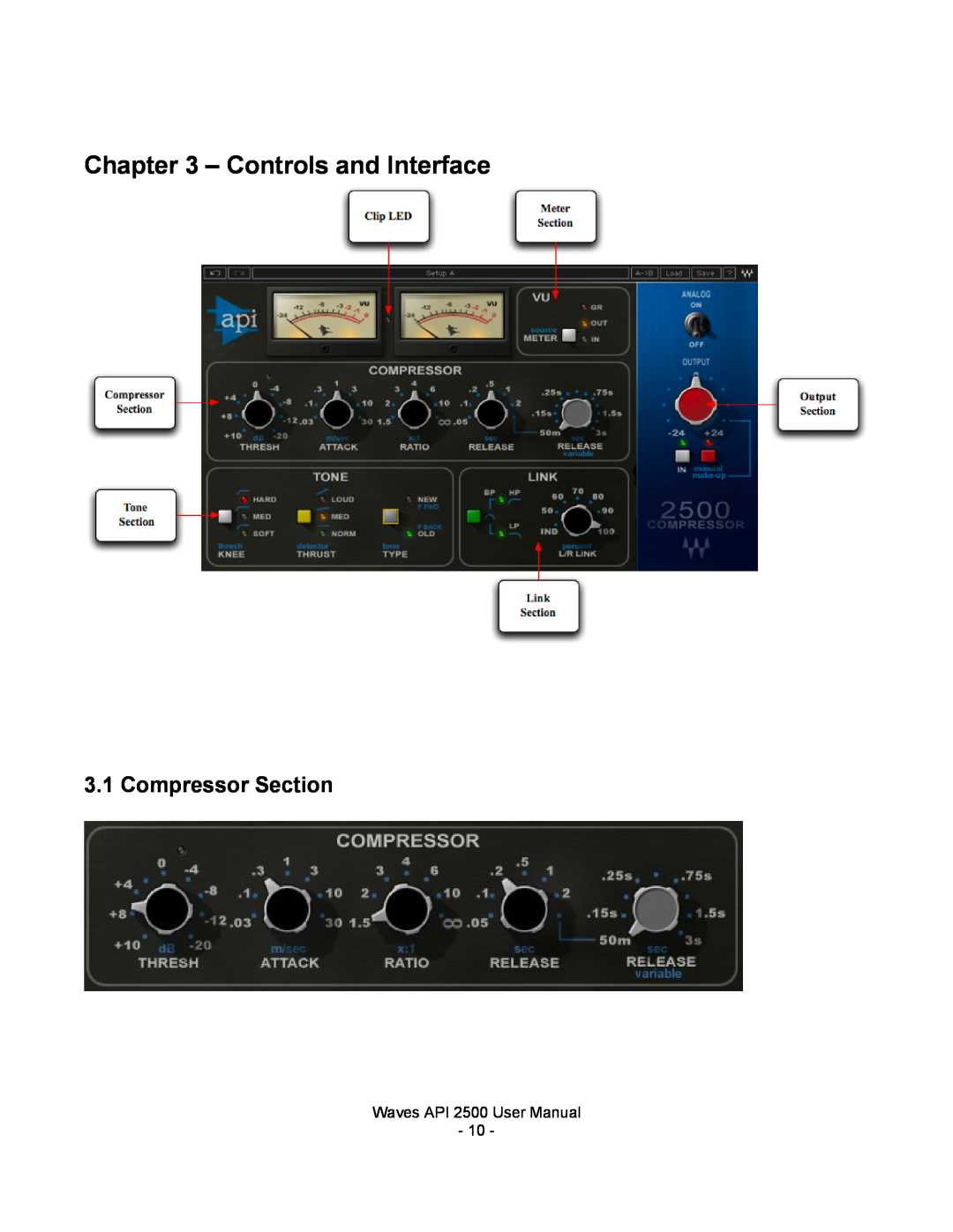 Waves 2500 user manual Controls and Interface, Compressor Section 
