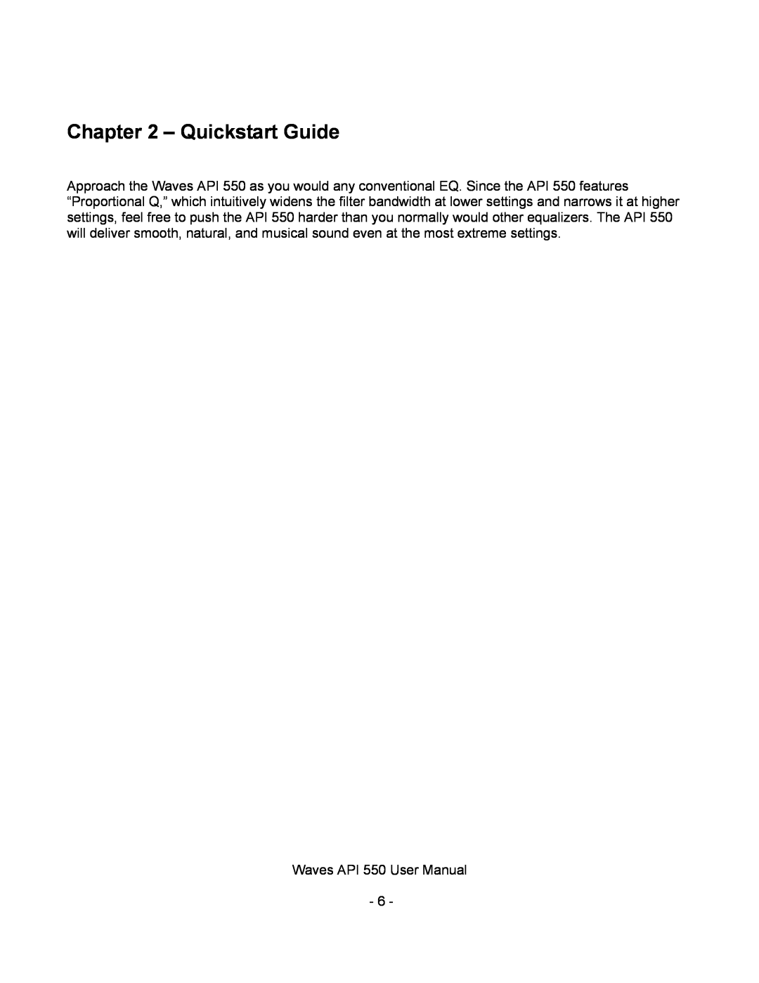 Waves API 550 user manual Quickstart Guide 