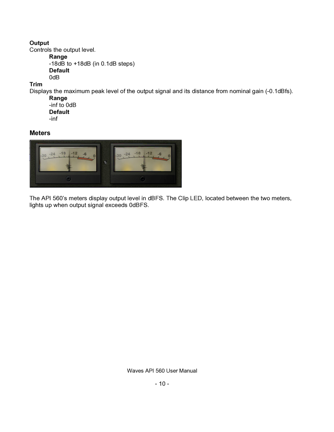 Waves API560 user manual Meters 