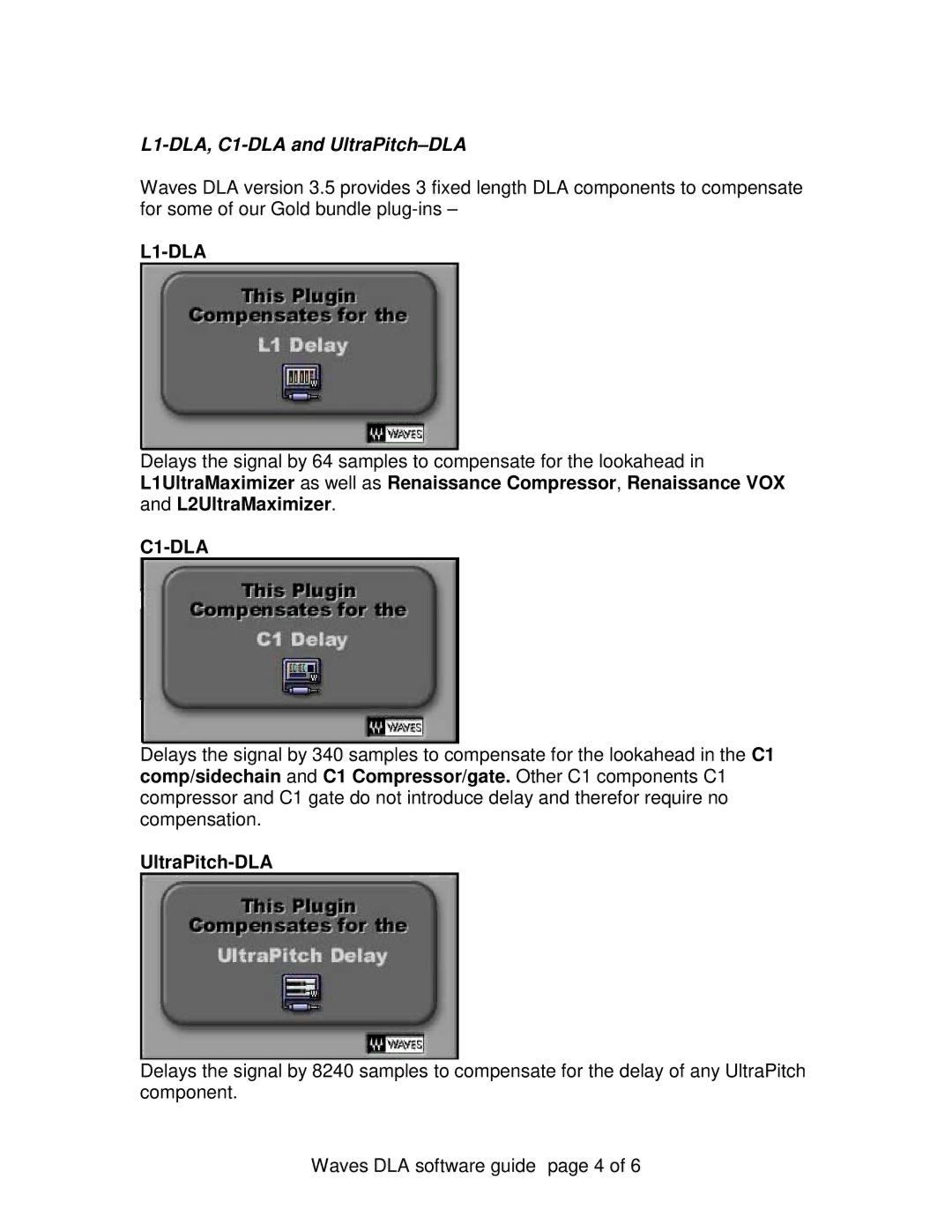 Waves manual L1-DLA, C1-DLA and UltraPitch-DLA 