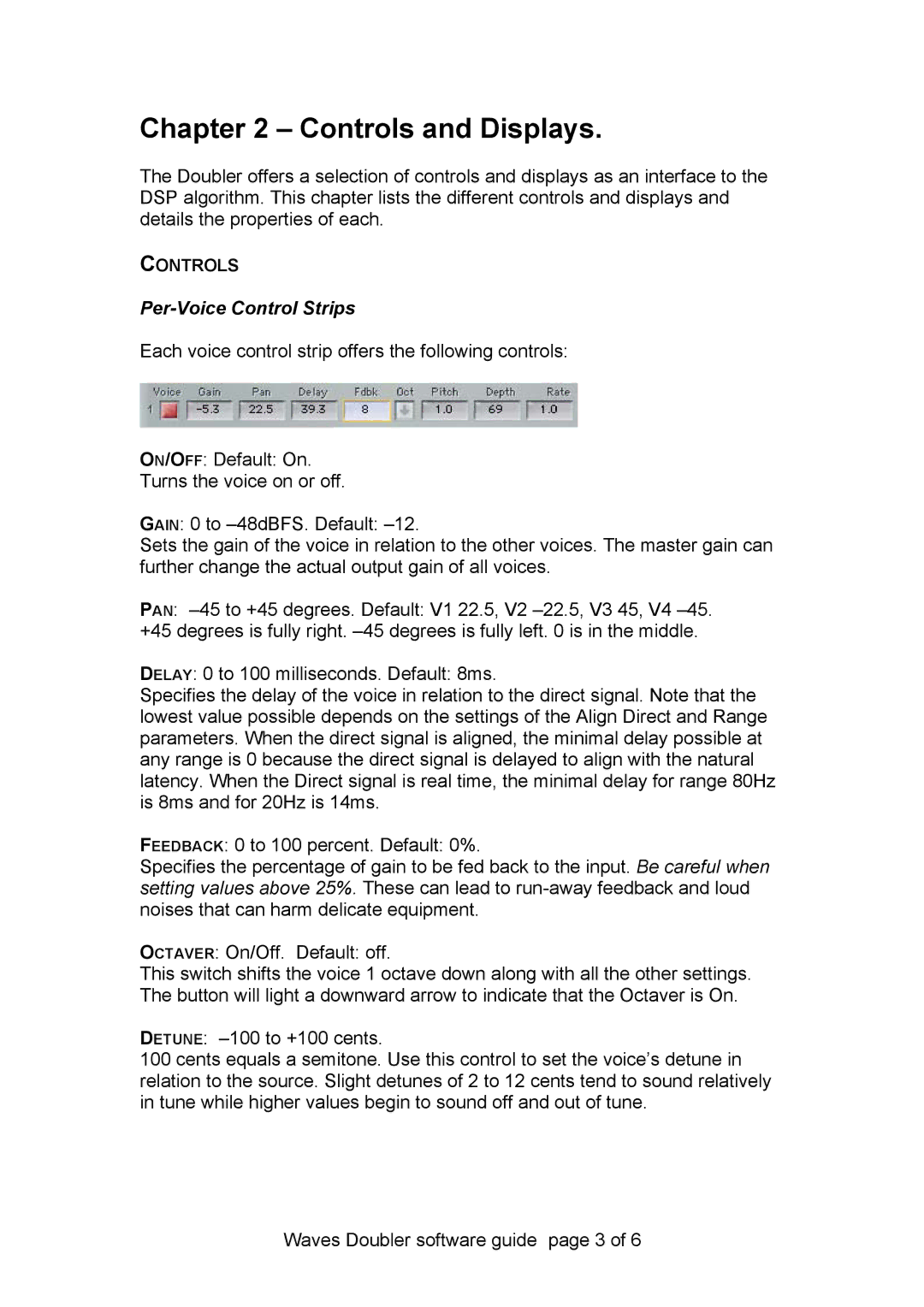 Waves Doubler manual Controls and Displays, Per-Voice Control Strips 