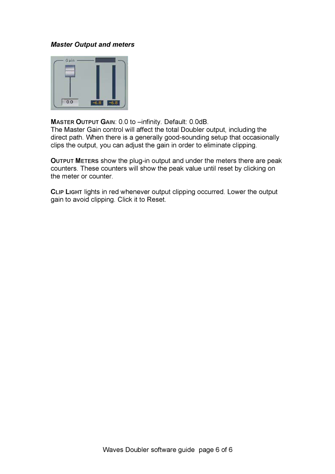 Waves Doubler manual Master Output and meters 