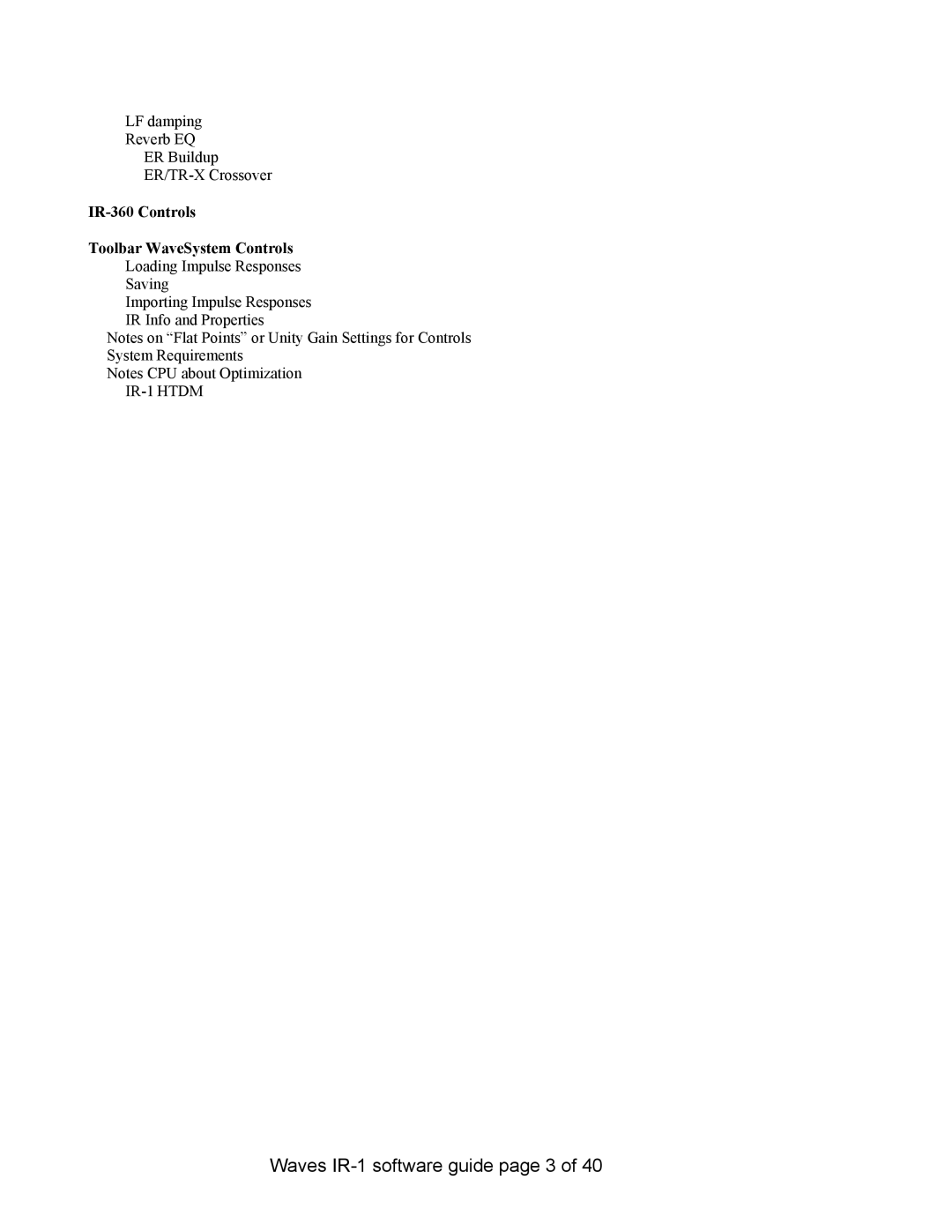Waves IR-L, IR-360 manual Waves IR-1 software guide page 3 