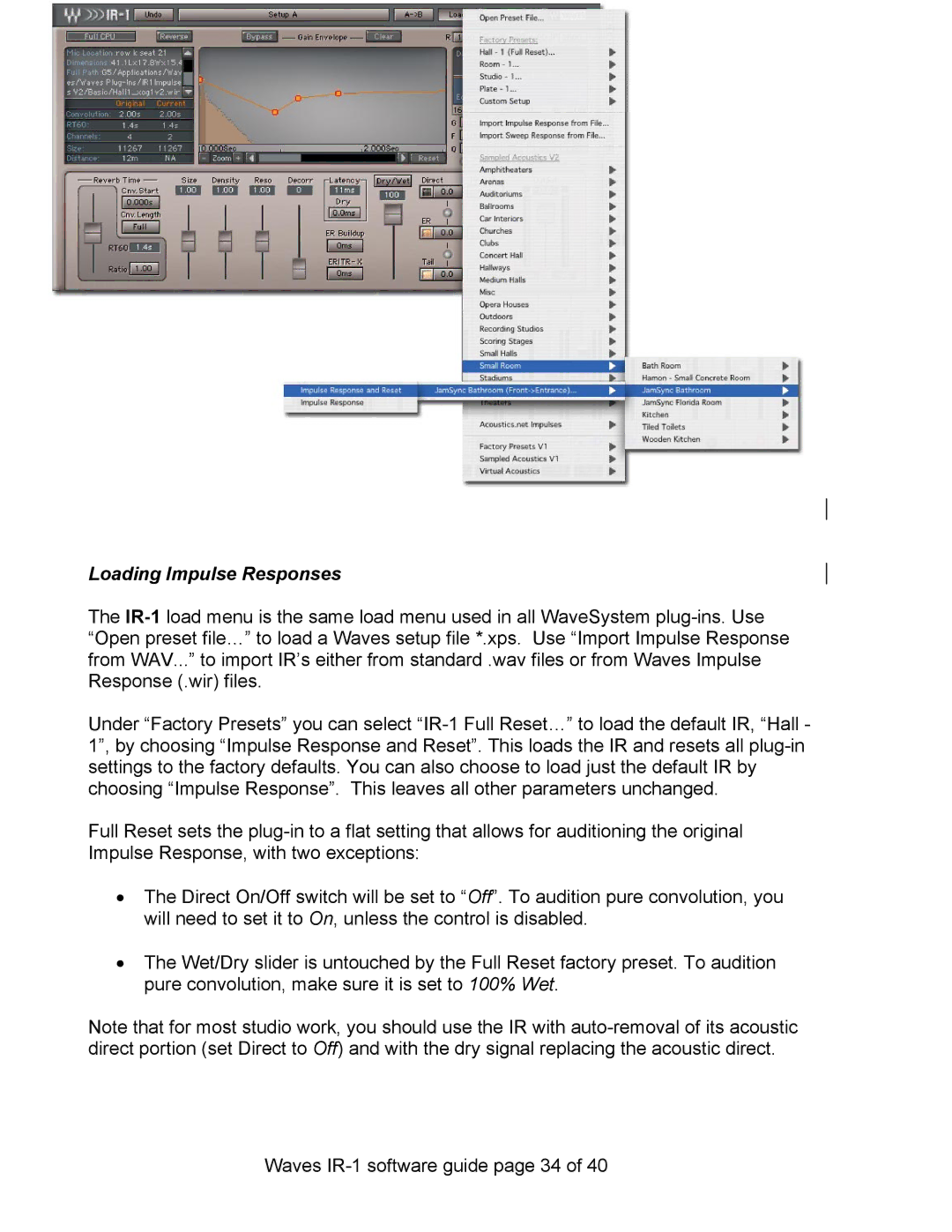 Waves IR-360, IR-L, IR-1 manual Loading Impulse Responses 