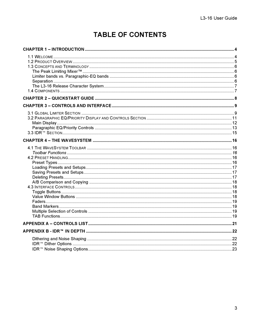 Waves L3-16 user manual Table of Contents 