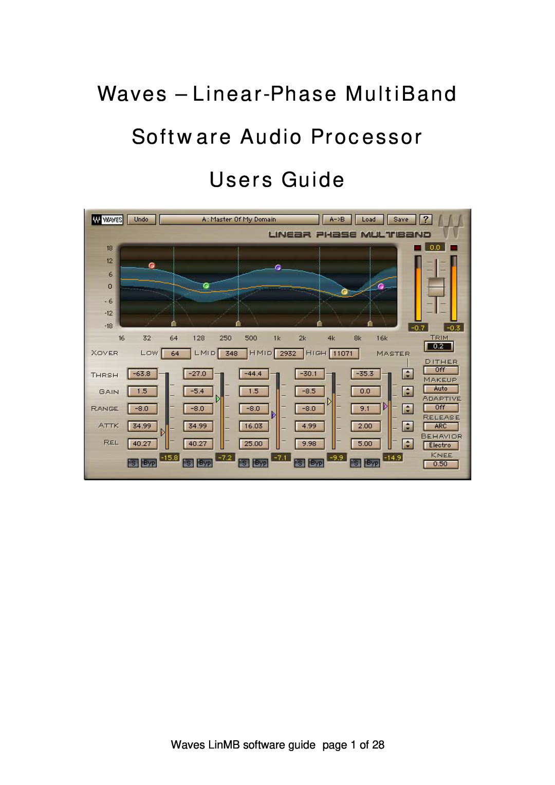 Waves Linear-Phase MultiBand Software Audio Processor manual Waves - Linear-PhaseMultiBand, Waves LinMB software guide 