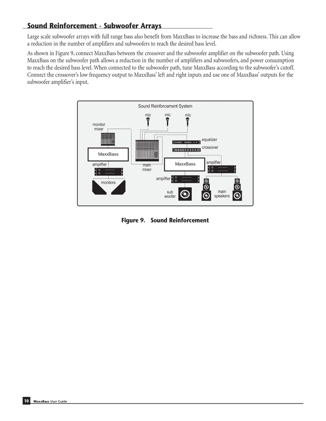 Waves MaxxBass 101, MaxxBass 102 manual Sound Reinforcement Subwoofer Arrays, Sound Reinforcement System 