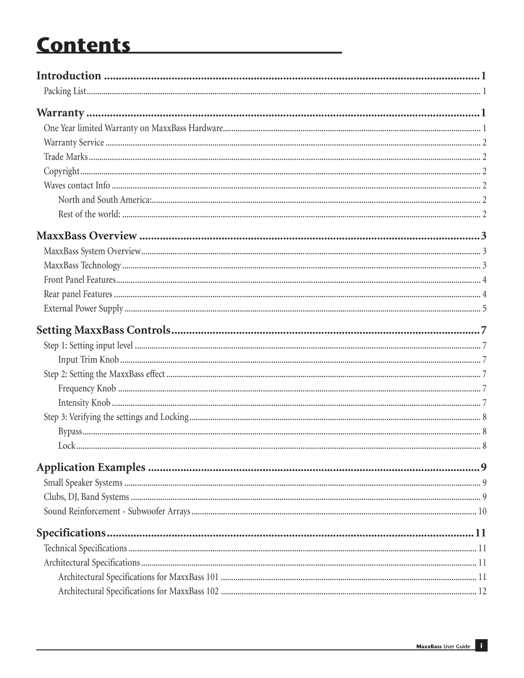 Waves MaxxBass 102, MaxxBass 101 manual Contents 