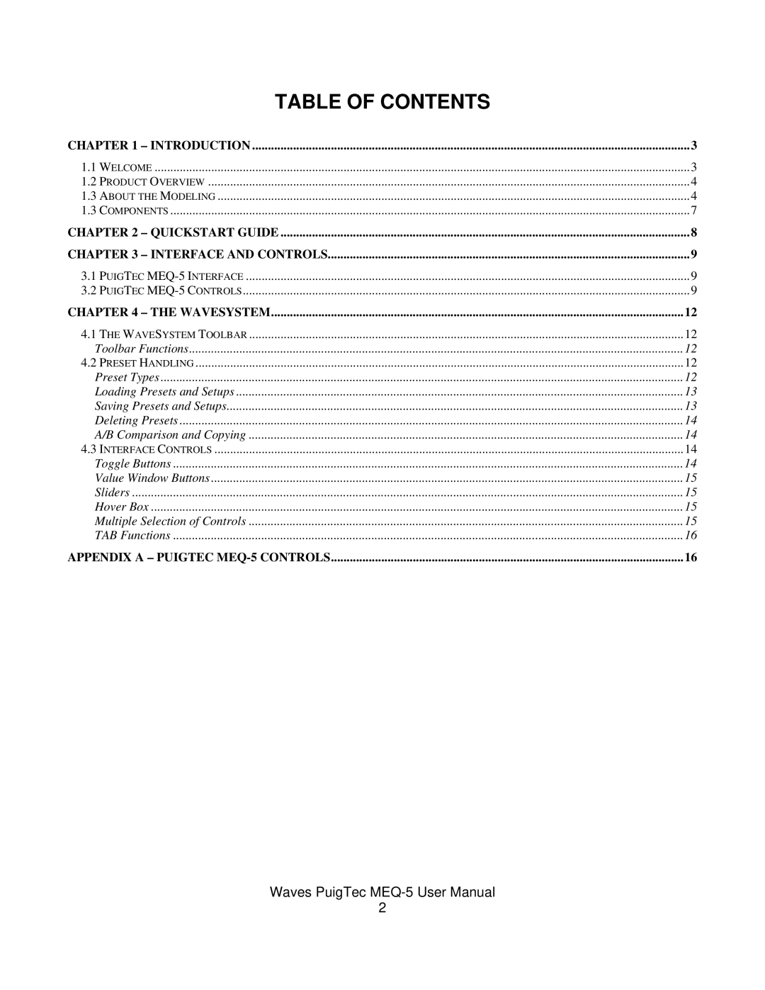 Waves MEQ-5 user manual Table of Contents 