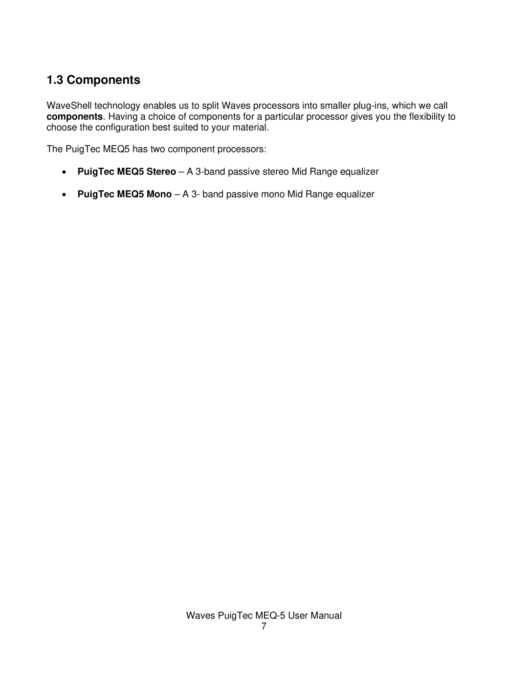 Waves MEQ-5 user manual Components 