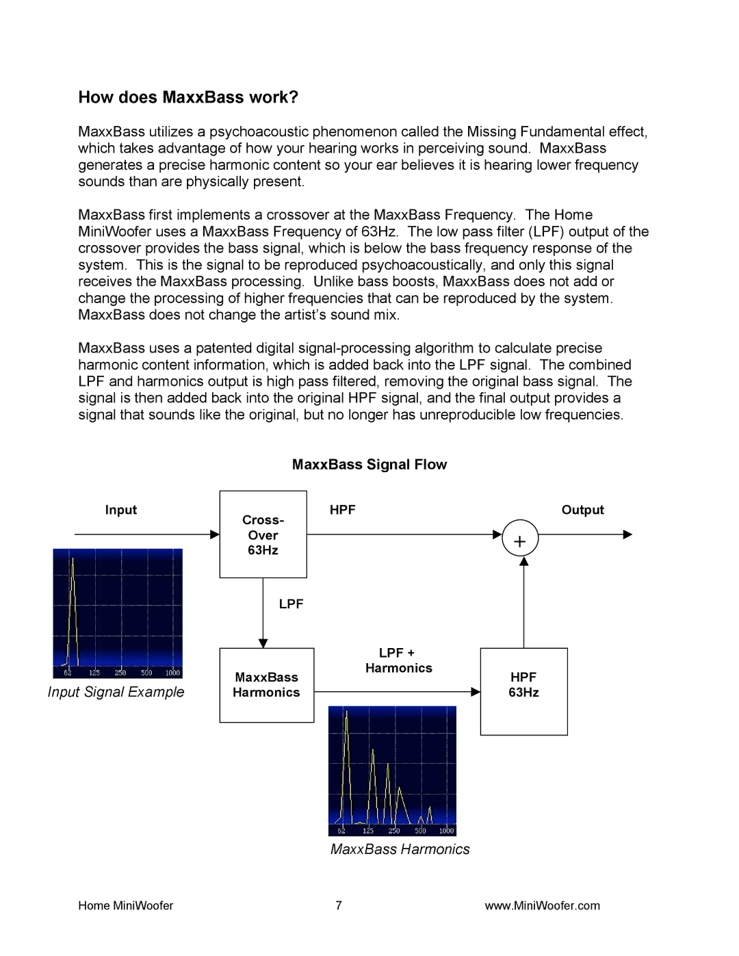 Waves MiniWoofer manual How does MaxxBass work?, MaxxBass Signal Flow 