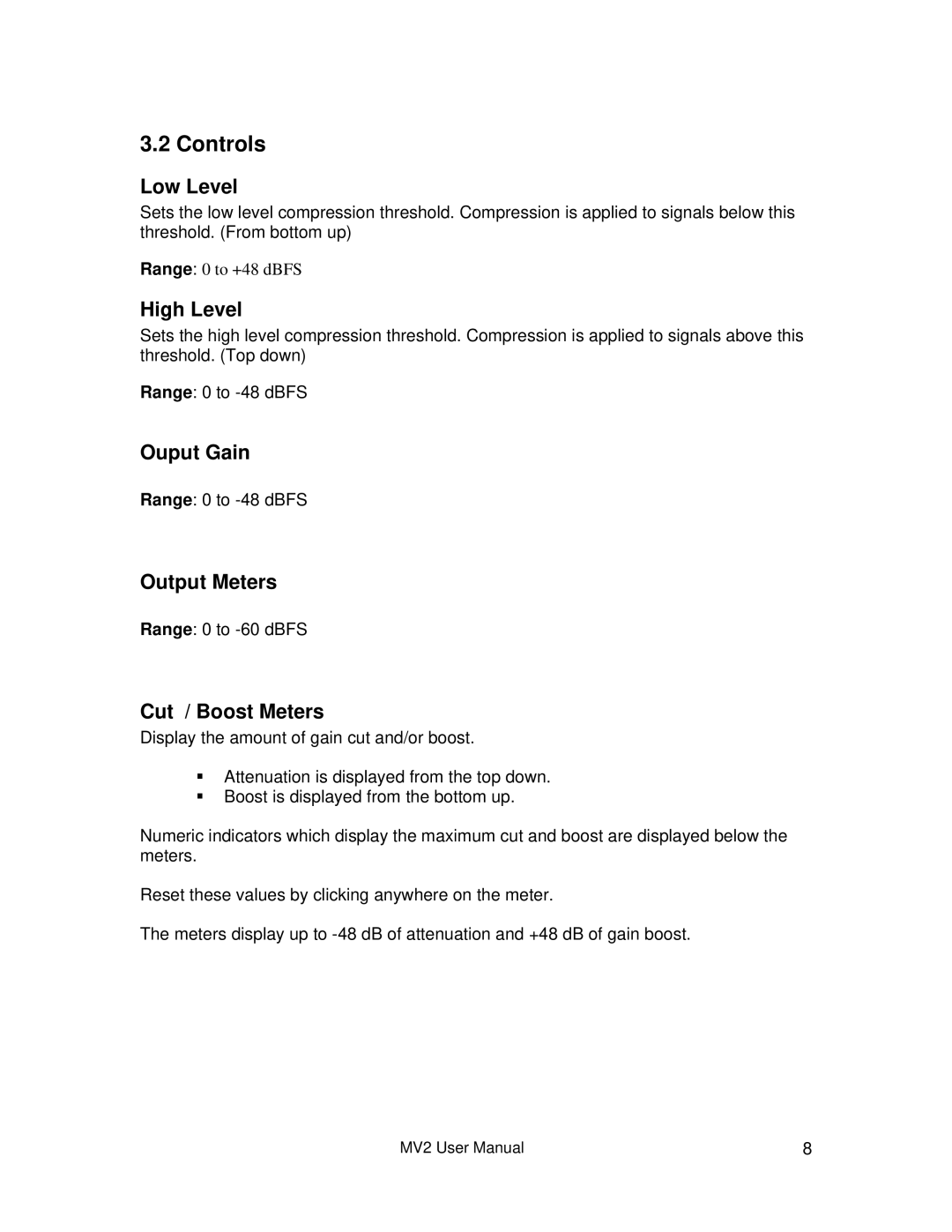 Waves MV2 user manual Controls 