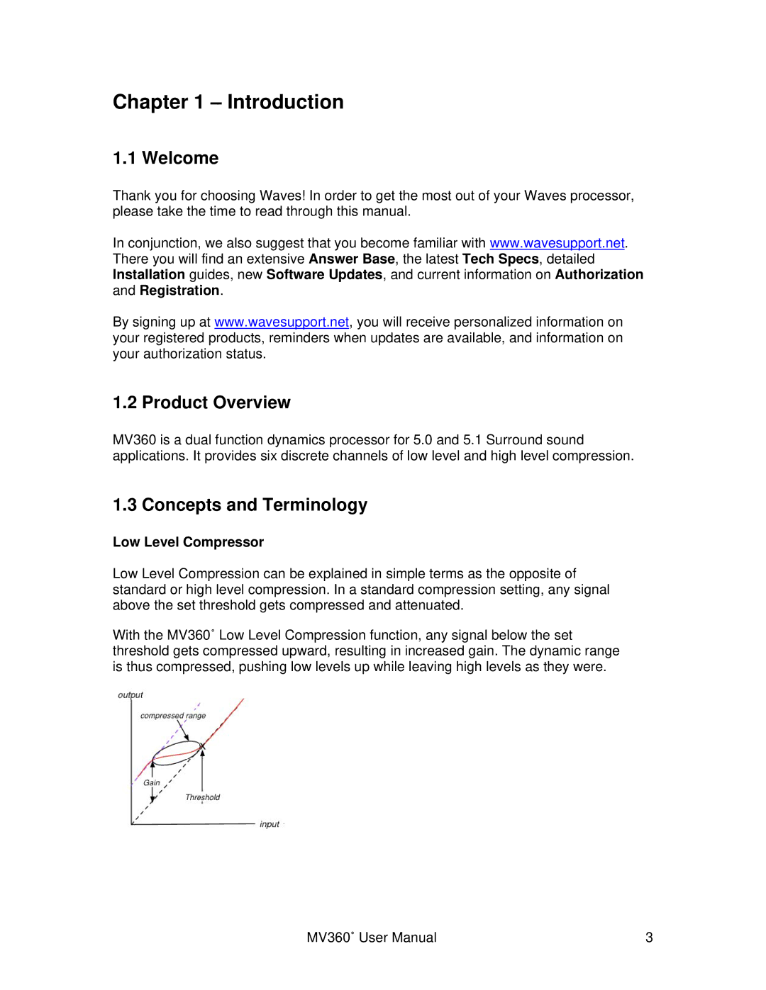 Waves MV360 user manual Introduction, Welcome, Product Overview, Concepts and Terminology, Low Level Compressor 