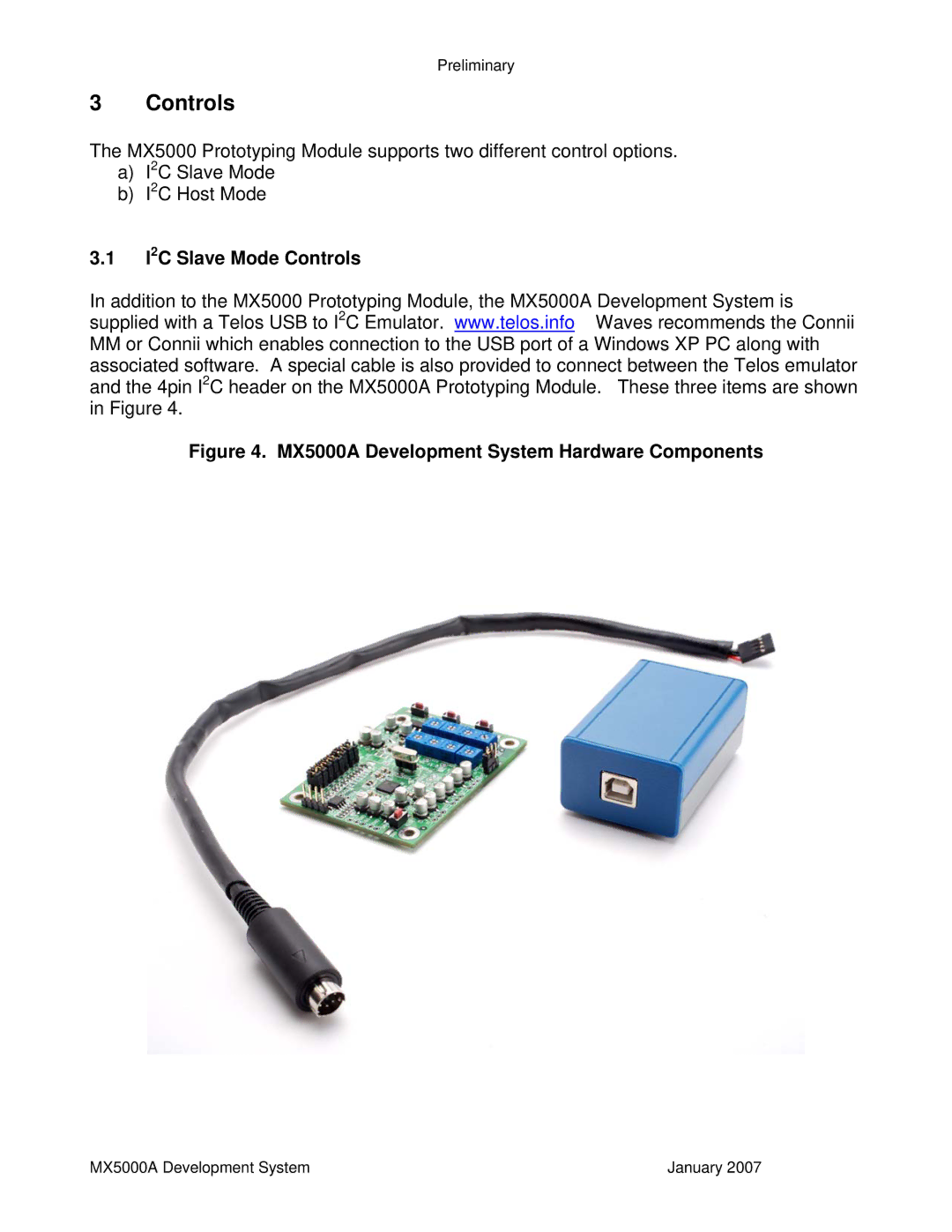 Waves system manual I2C Slave Mode Controls, MX5000A Development System Hardware Components 