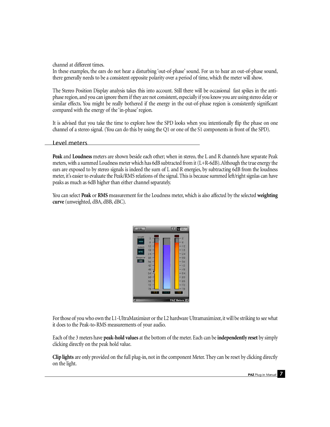 Waves PAZ manual Level meters, Channel at different times 