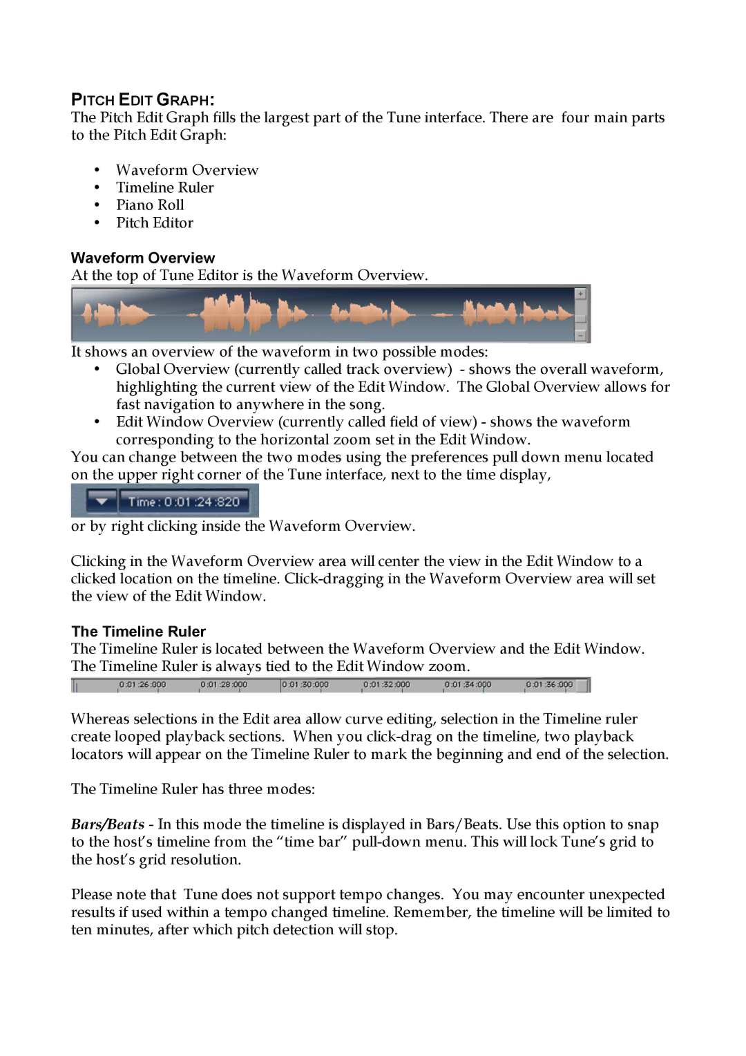 Waves Plug-in for Vocals and Monophonic manual Waveform Overview, Timeline Ruler 