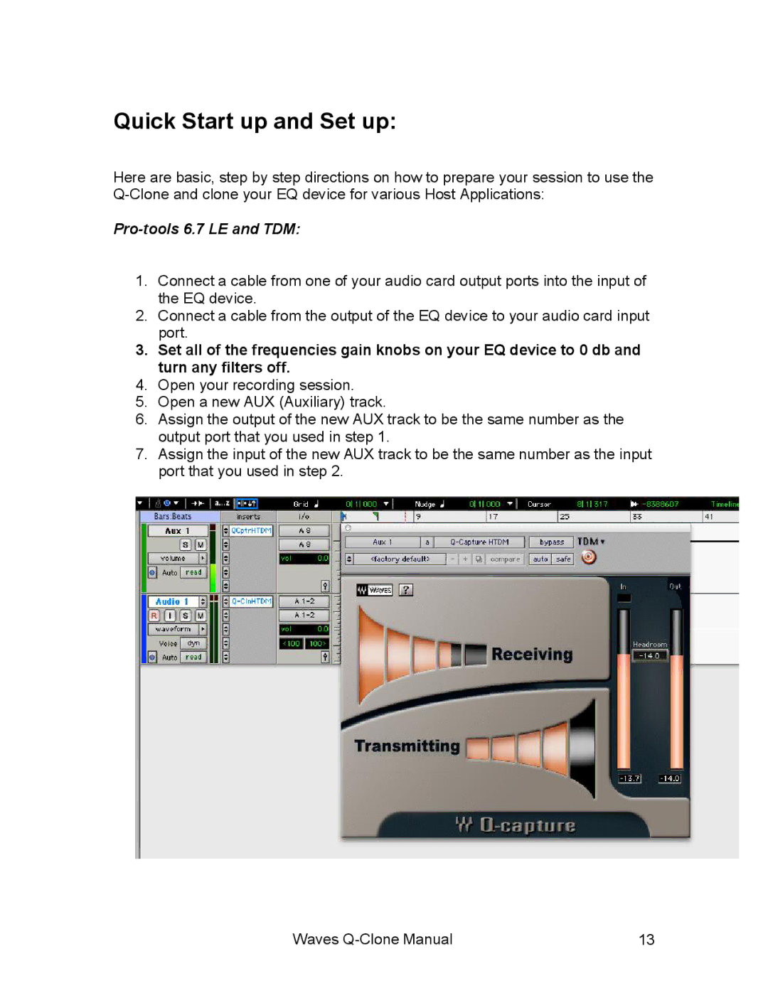 Waves Q-Clone manual Quick Start up and Set up, Pro-tools 6.7 LE and TDM 