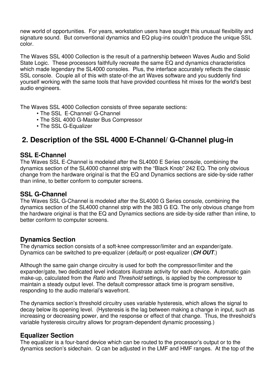 Waves SSL 4000 G manual Description of the SSL 4000 E-Channel/ G-Channel plug-in, SSL E-Channel 