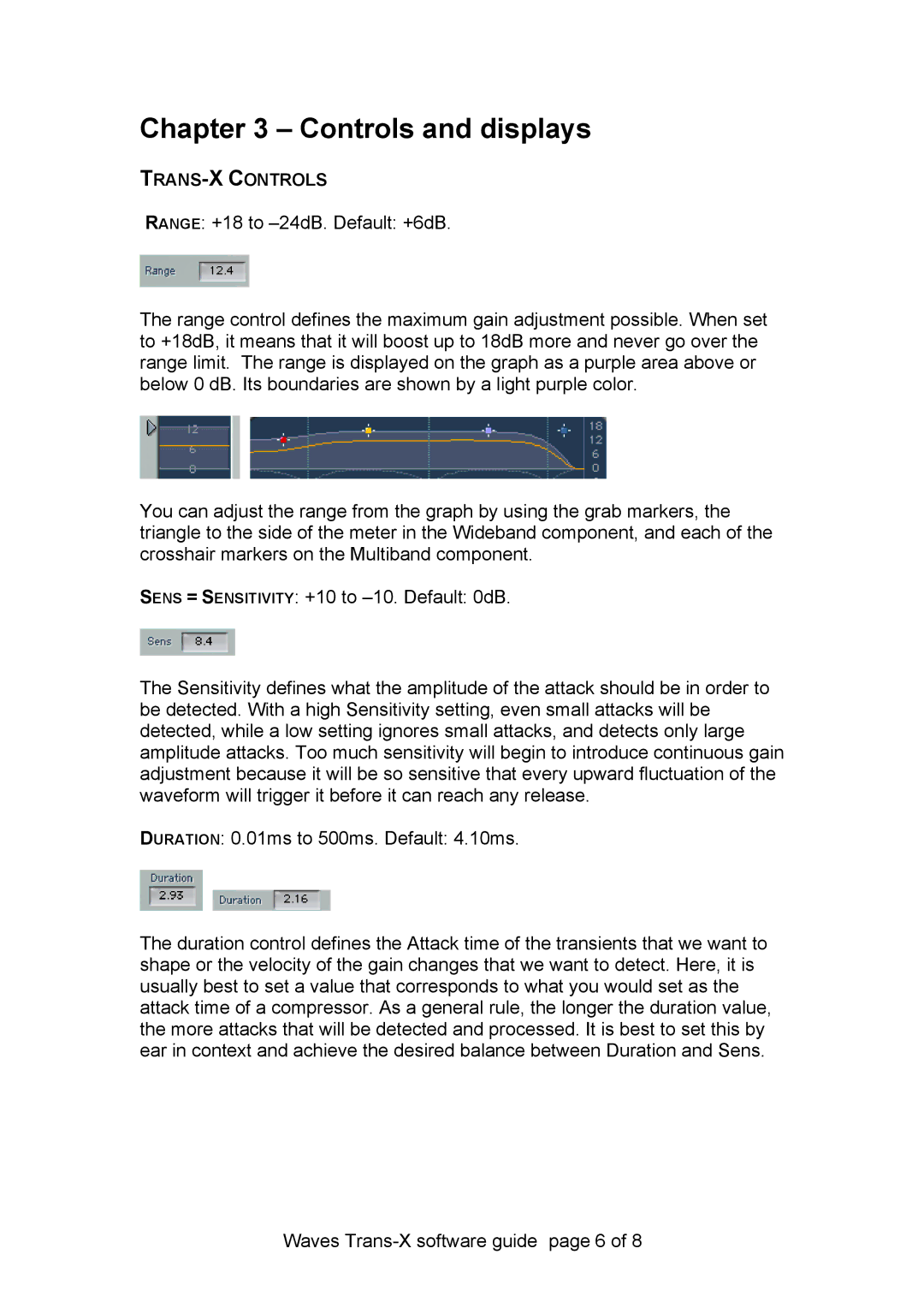 Waves Trans-X manual Controls and displays 