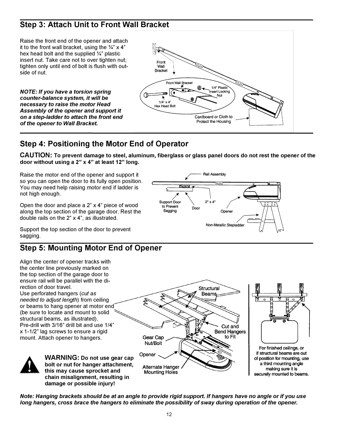 Wayne 3014, 3514 Attach Unit to Front Wall Bracket, Positioning the Motor End of Operator, Mounting Motor End of Opener 