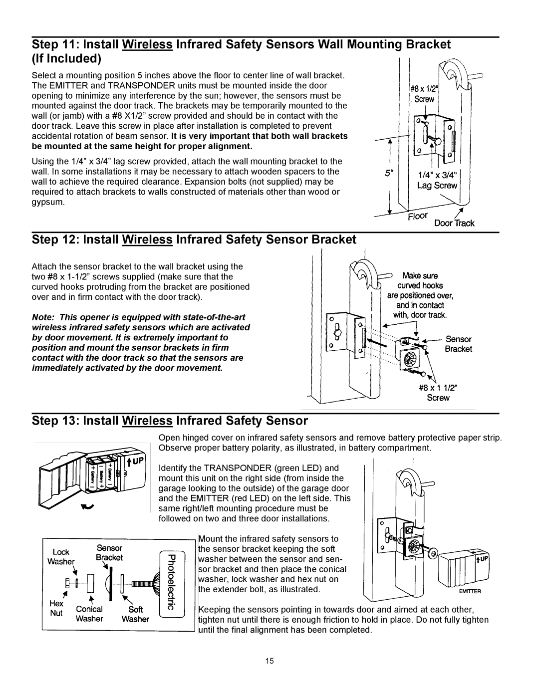 Wayne 3018DLX, 3014, 3514 user manual Install Wireless Infrared Safety Sensor Bracket 