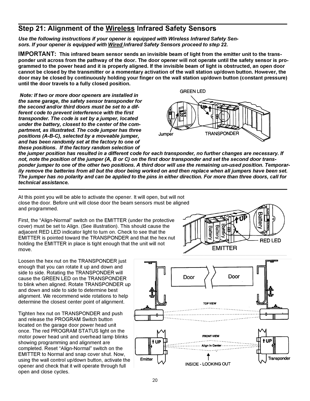 Wayne 3014, 3514, 3018DLX user manual Alignment of the Wireless Infrared Safety Sensors 