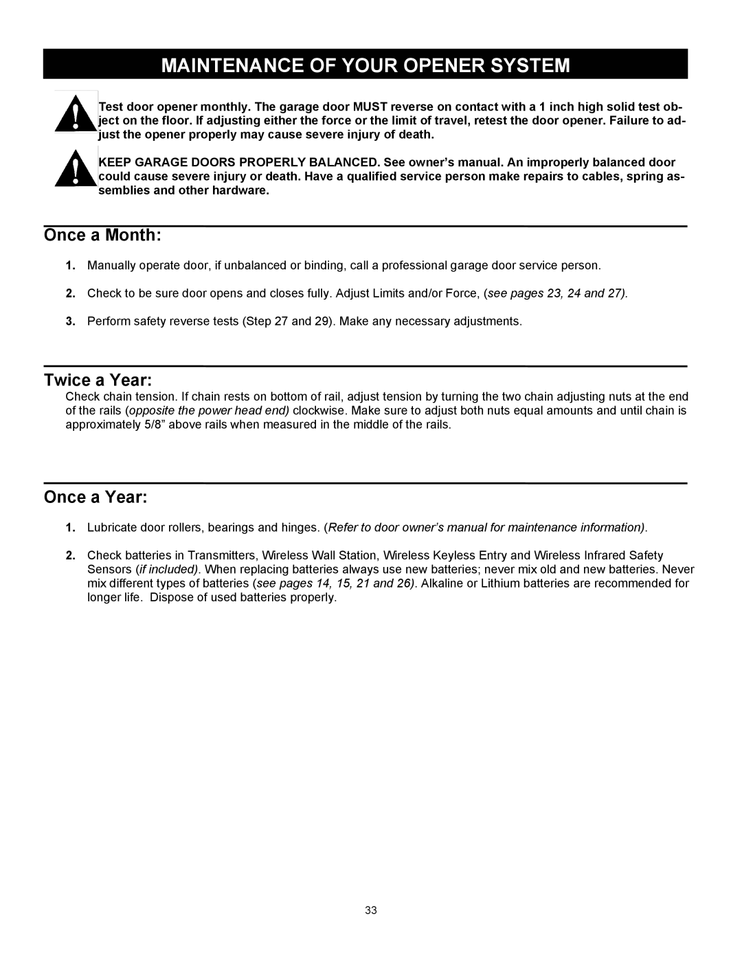 Wayne 3514, 3014, 3018DLX user manual Once a Month, Twice a Year, Once a Year 