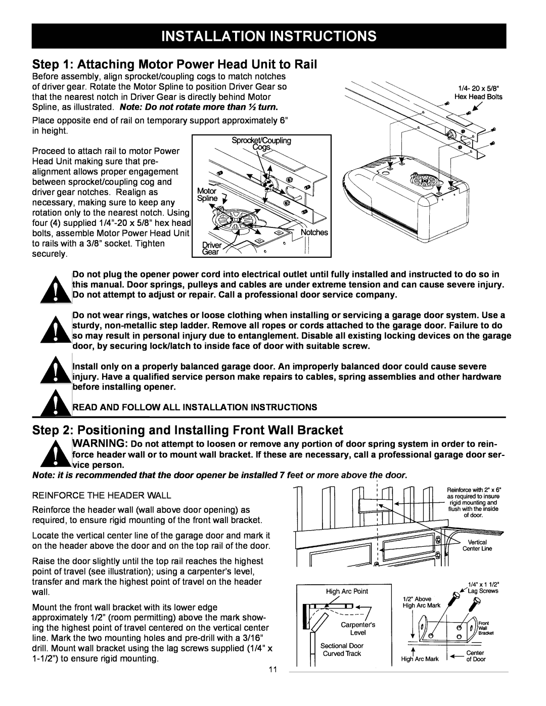 Wayne 3018DLX, 3014, 3514 user manual Installation Instructions, Attaching Motor Power Head Unit to Rail 