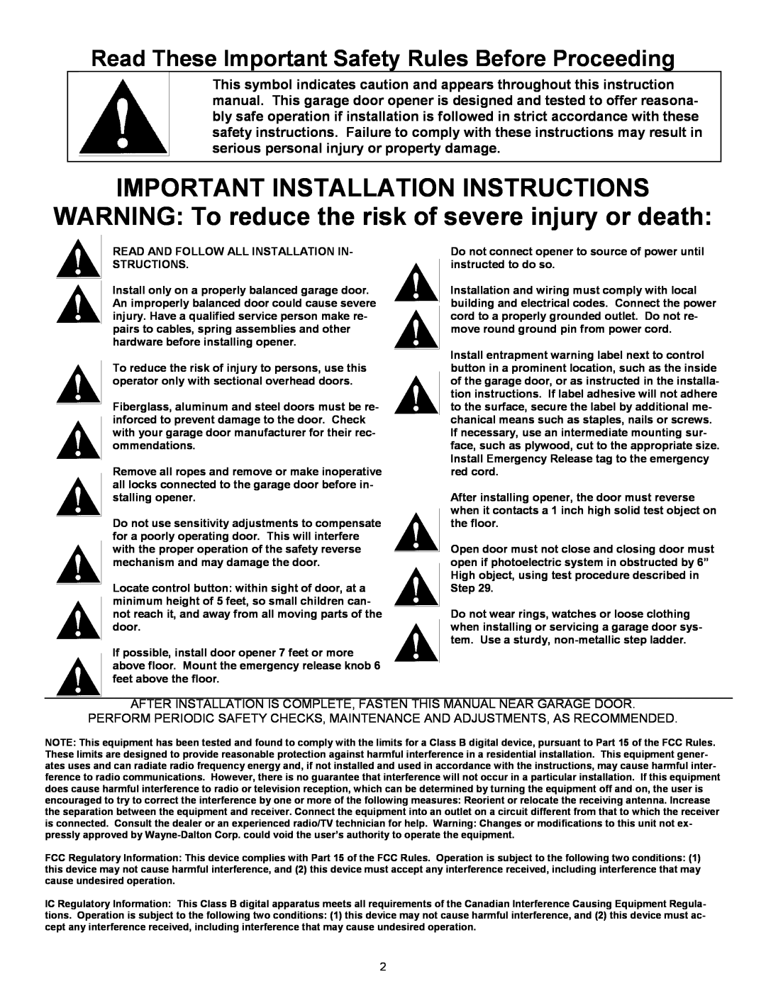 Wayne 3014, 3514, 3018DLX user manual Important Installation Instructions 