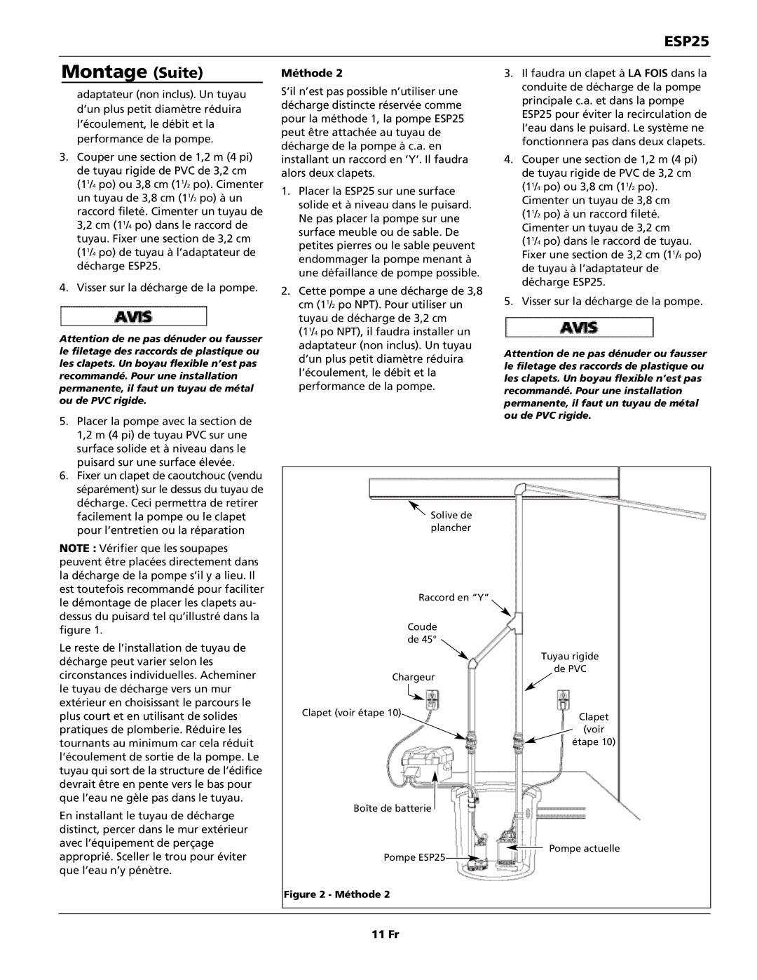 Wayne 352205-001 warranty Montage Suite, Méthode, 11 Fr 