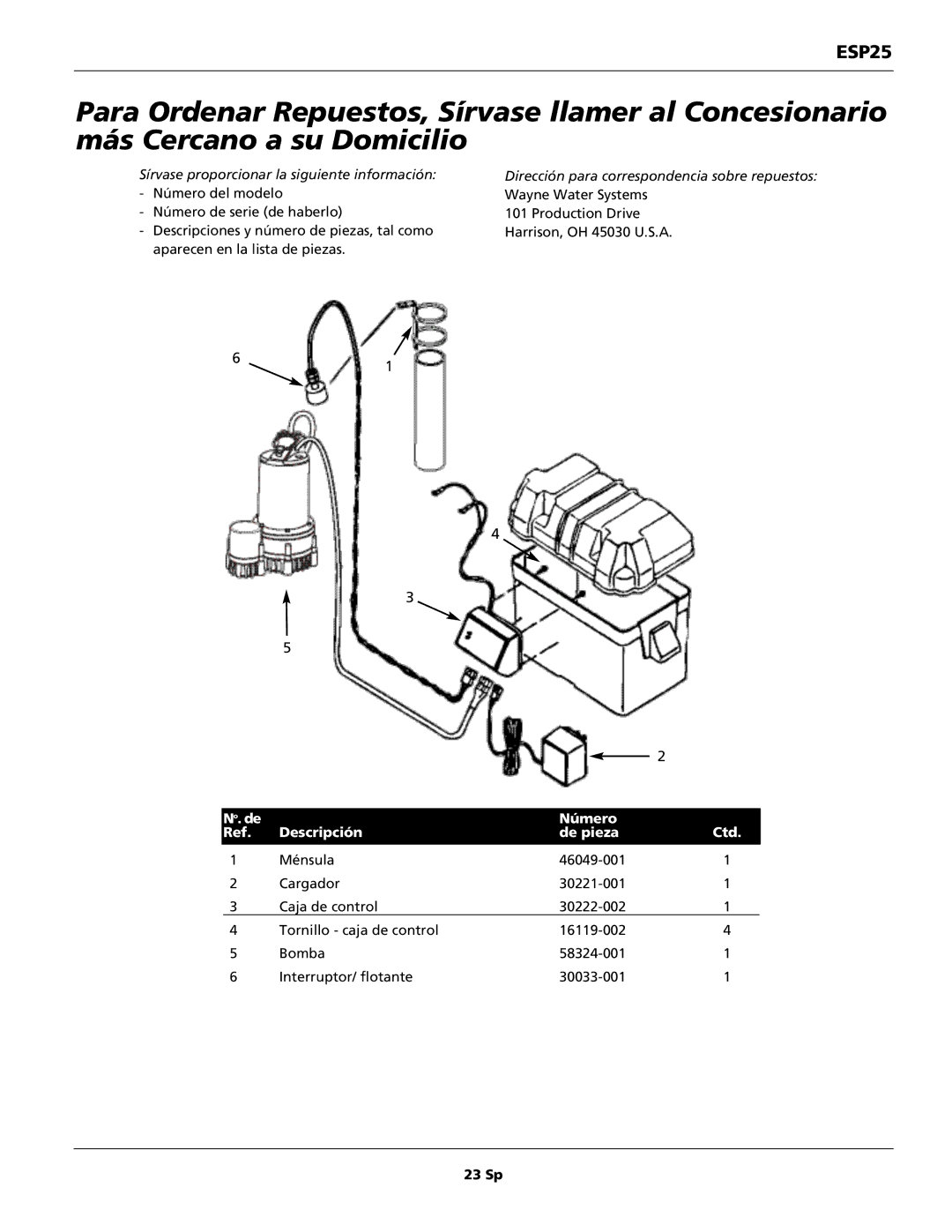 Wayne 352205-001 warranty No. de Número Descripción De pieza Ctd, 23 Sp 