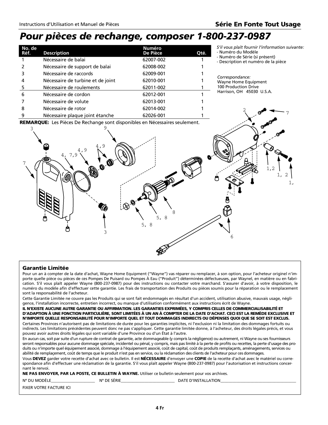 Wayne Cast Iron Utility Series, 321304-001 Pour pièces de rechange, composer, No. de Numéro Réf Description De Pièce Qté 