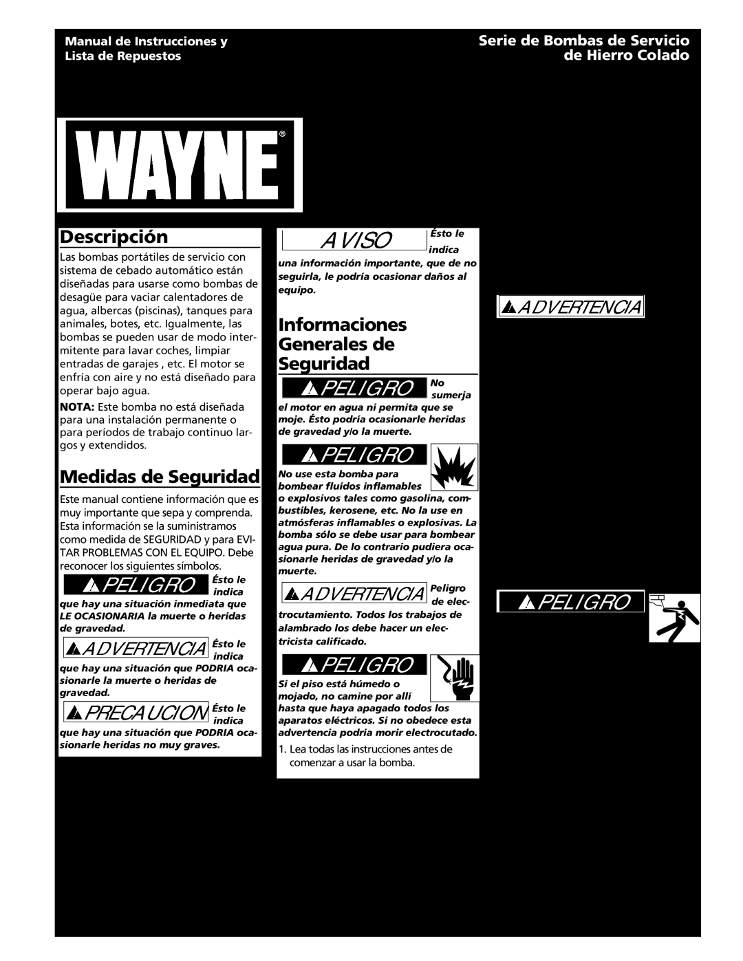 Wayne 321304-001 Descripción, Medidas de Seguridad, Informaciones Generales de Seguridad, Instalación, Especificaciones 