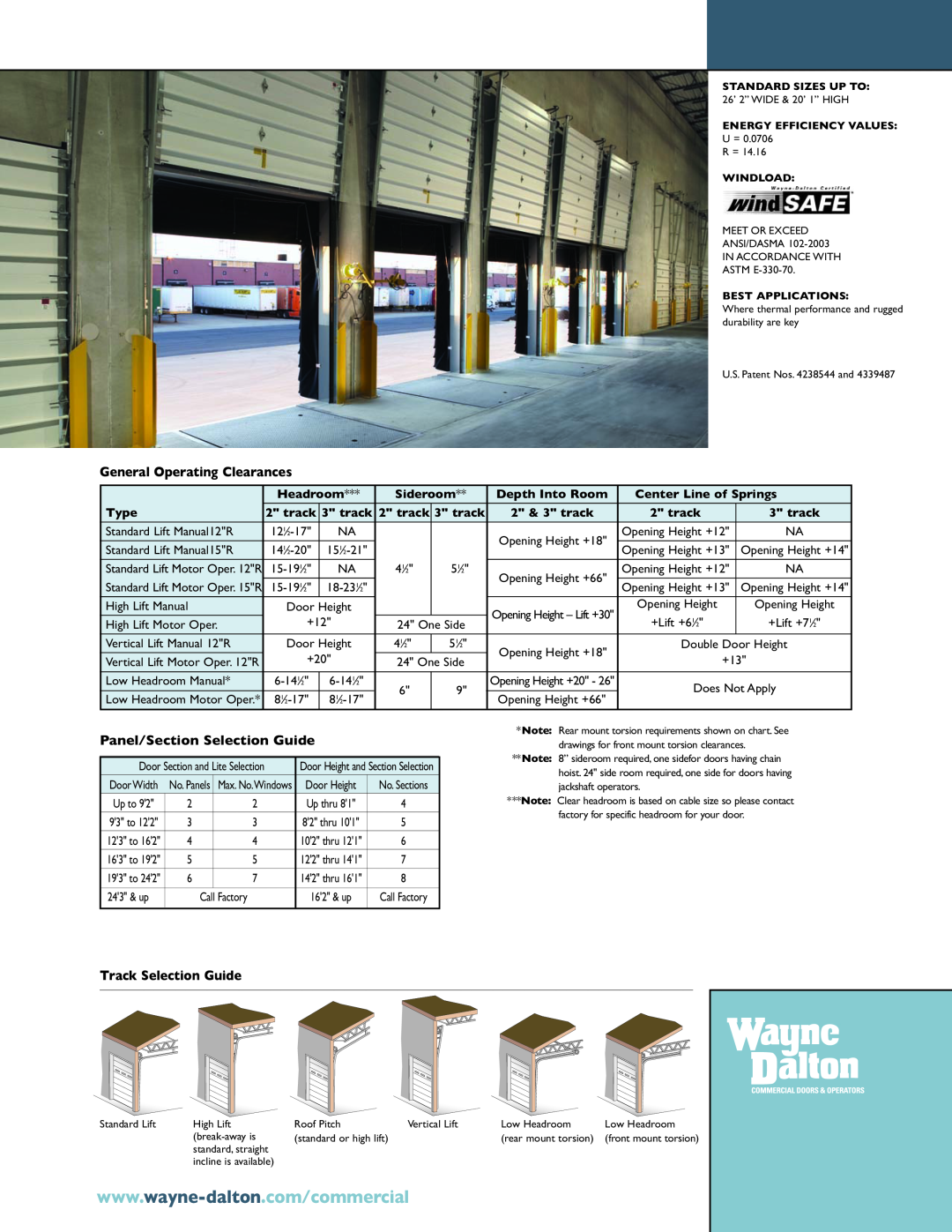 Wayne-Dalton 150 manual General Operating Clearances, Panel/Section Selection Guide, Track Selection Guide 