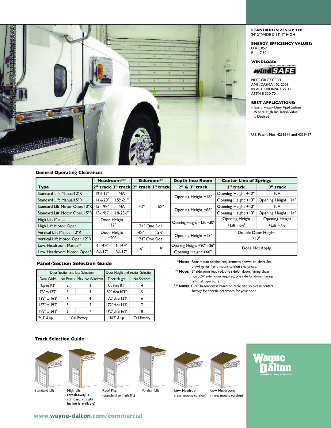 Wayne-Dalton 200-20 manual General Operating Clearances, Panel/Section Selection Guide, Track Selection Guide 