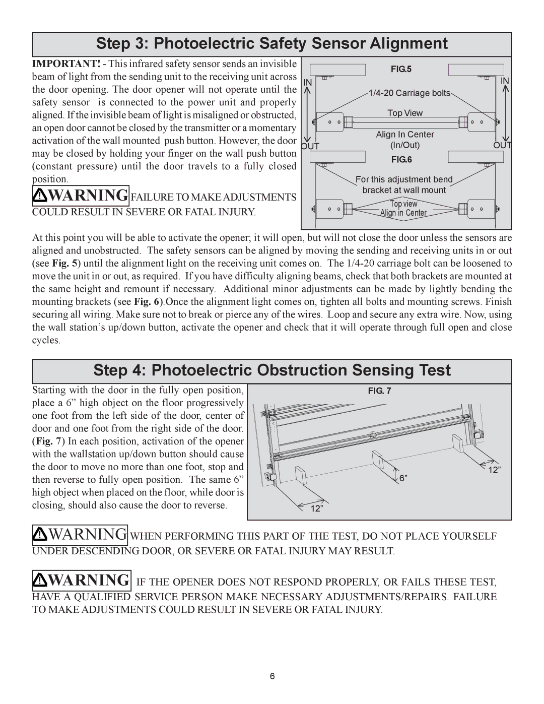 Wayne-Dalton 3651-372, 3012, 3014, 3750-372 Photoelectric Safety Sensor Alignment, Photoelectric Obstruction Sensing Test 