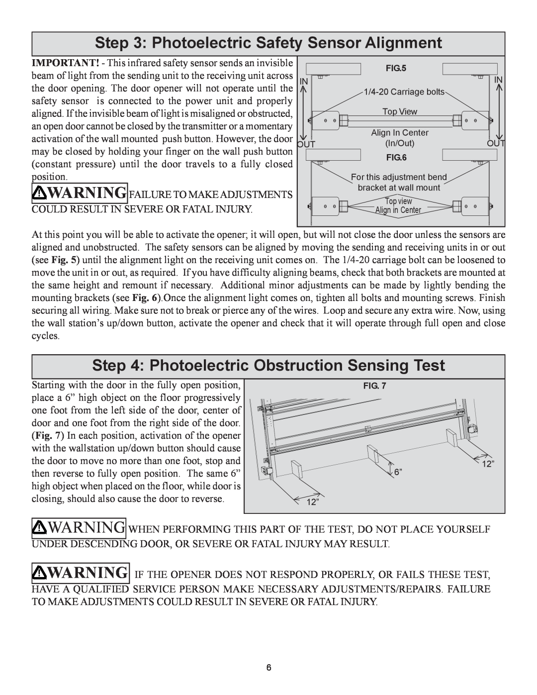 Wayne-Dalton 3651-372, 3012, 3014, 3750-372 Photoelectric Safety Sensor Alignment, Photoelectric Obstruction Sensing Test 