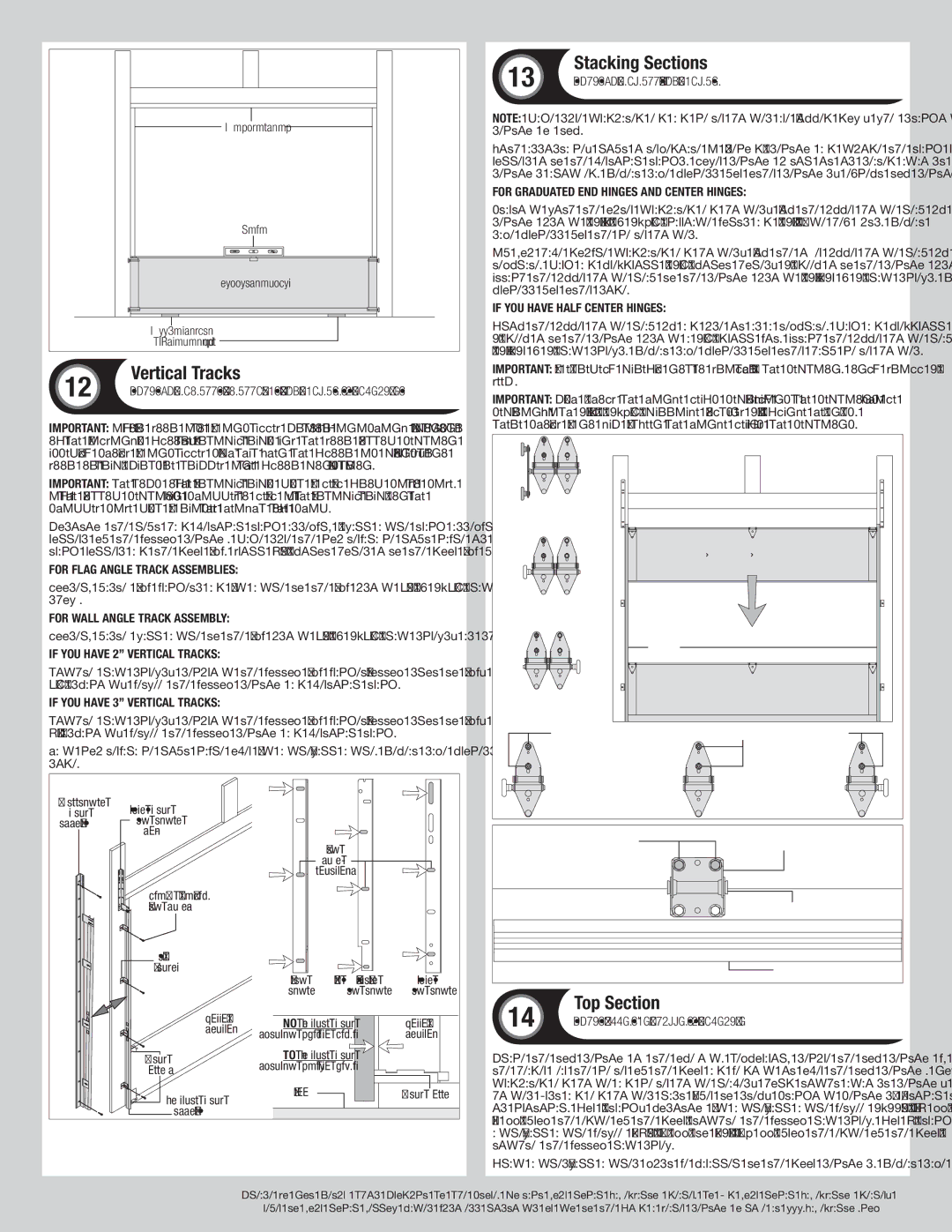 Wayne-Dalton 310/311, 105/110 installation instructions Vertical Tracks, Stacking Sections, Top Section 