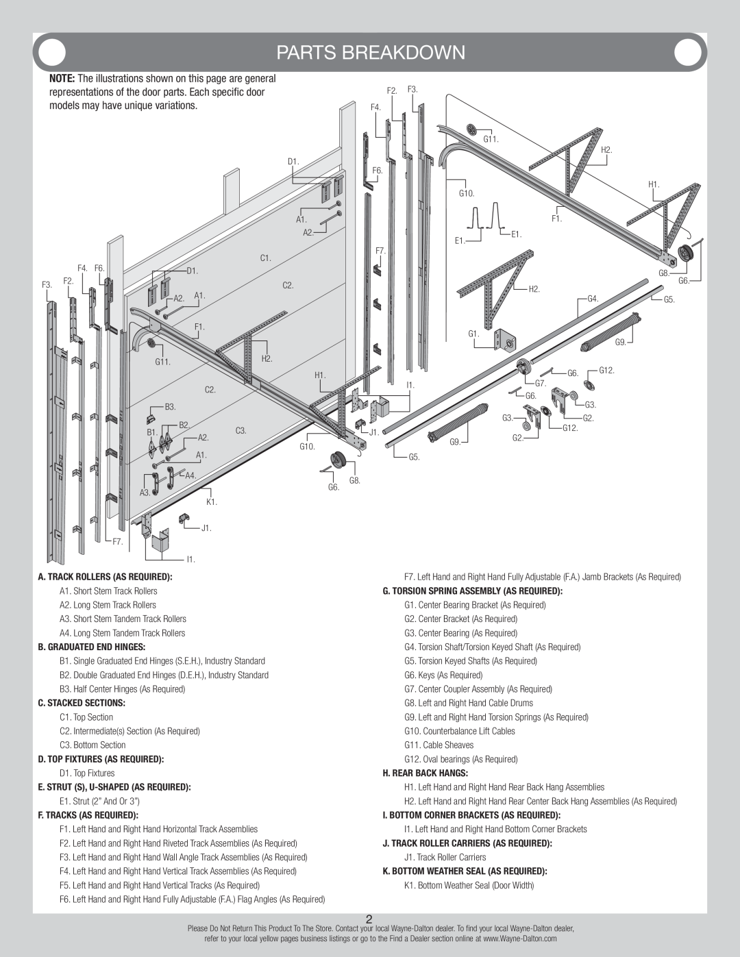 Wayne-Dalton 310/311, 105/110 installation instructions Parts Breakdown 