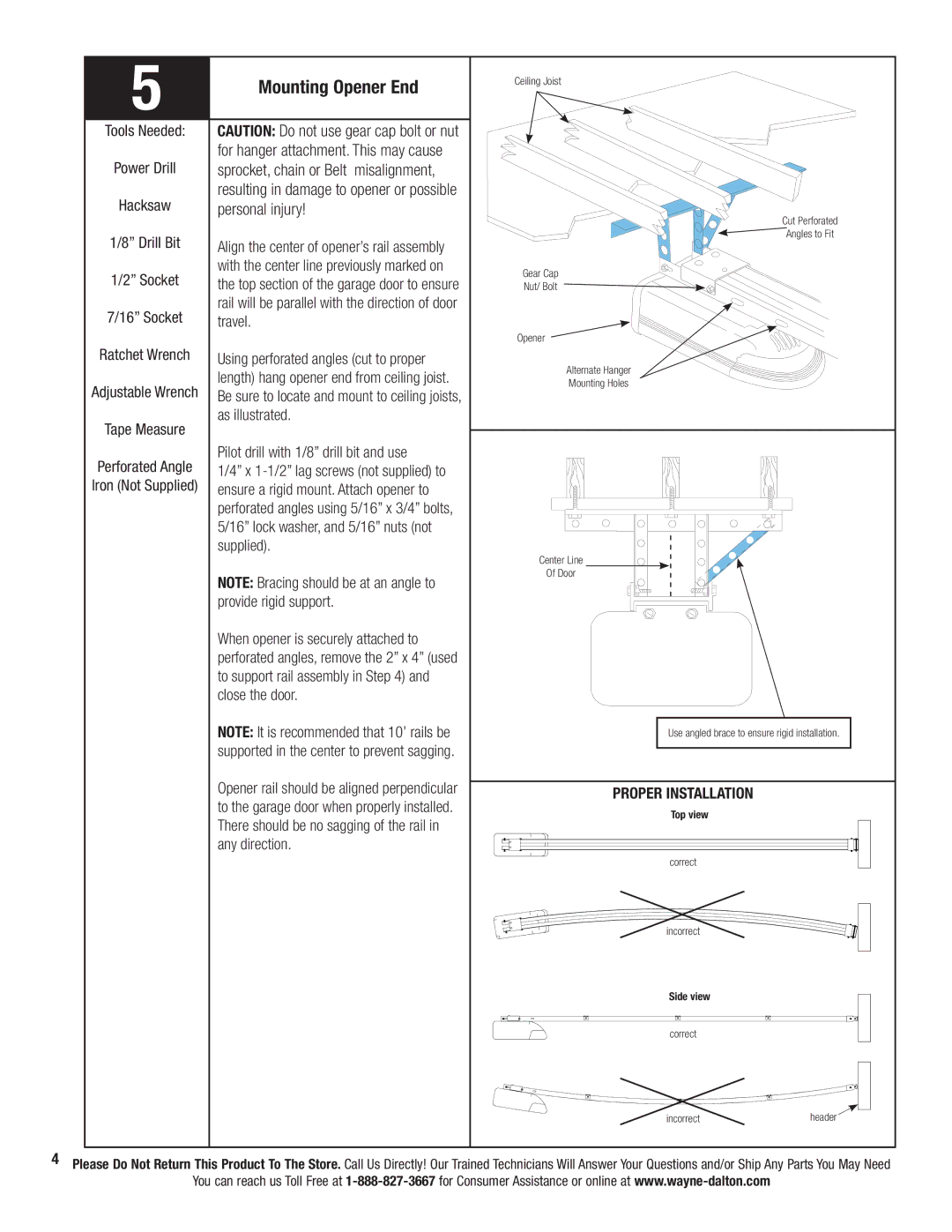 Wayne-Dalton 3221C-Z, 3324B, 3322B-Z, 3224C-Z, 3222C-Z, 3220C-Z, 3320B-Z Mounting Opener End, Proper Installation 