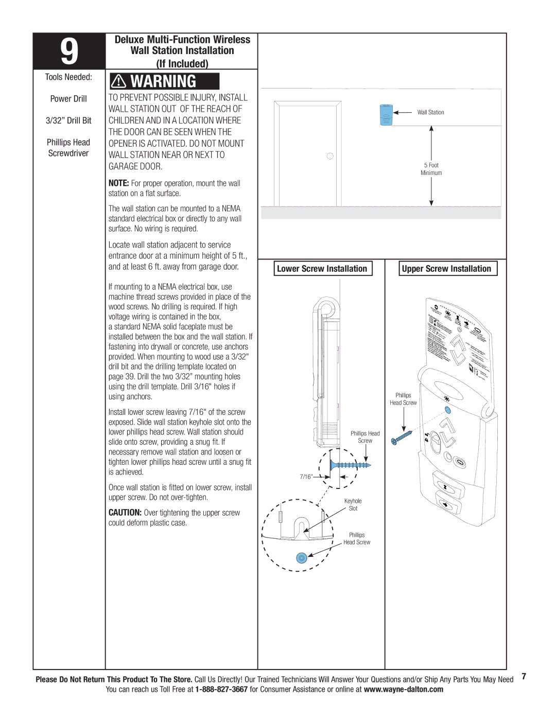 Wayne-Dalton 3324B, 3322B-Z, 3320B, 3224C-Z Wall Station Installation If Included, Wall Station Near or Next to Garage Door 